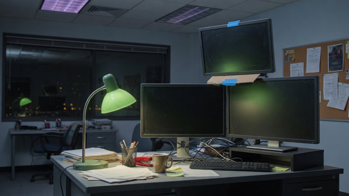 Modern managed IT office with monitors showing operations dashboards
